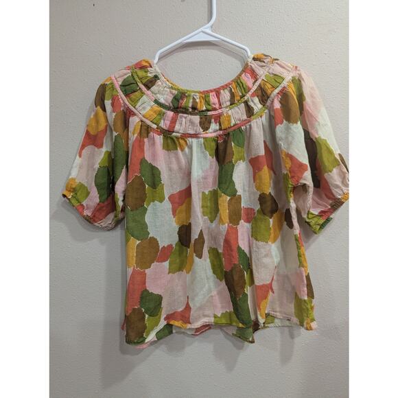 Pretty cotton smocked abstract calico printed babydoll style top by THML size S - Picture 2 of 11